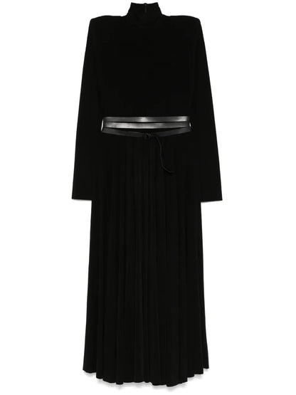 Ls Shoulder-Pad Midi Dress
