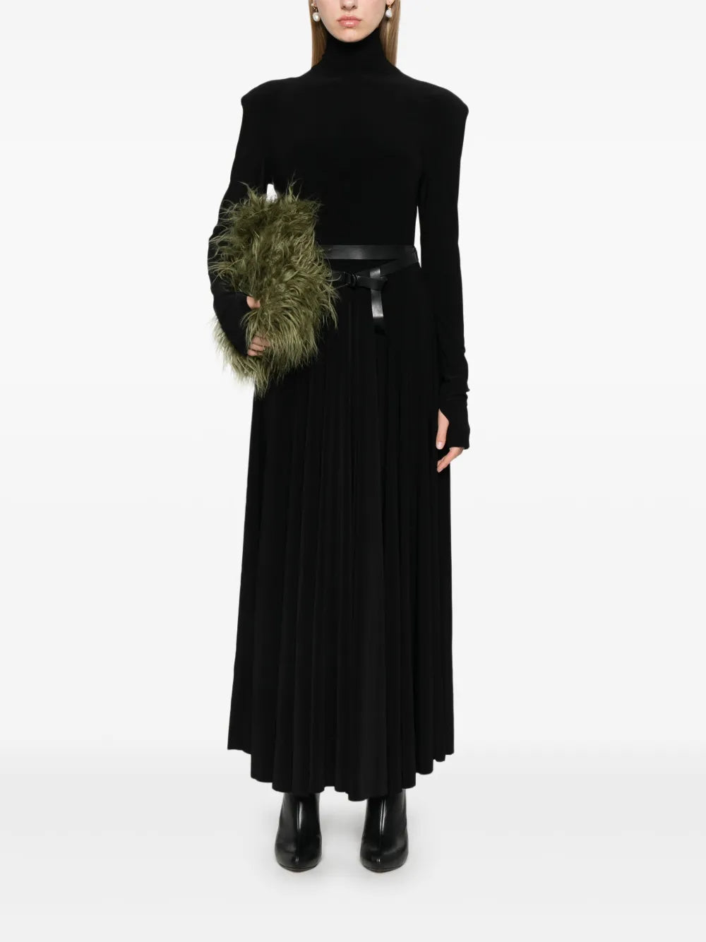 Ls Shoulder-Pad Midi Dress