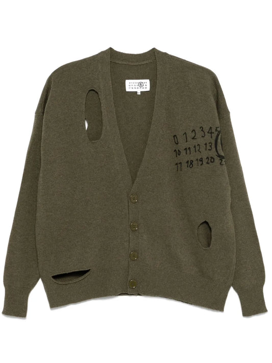 Number-Print Cut-Out Cardigan