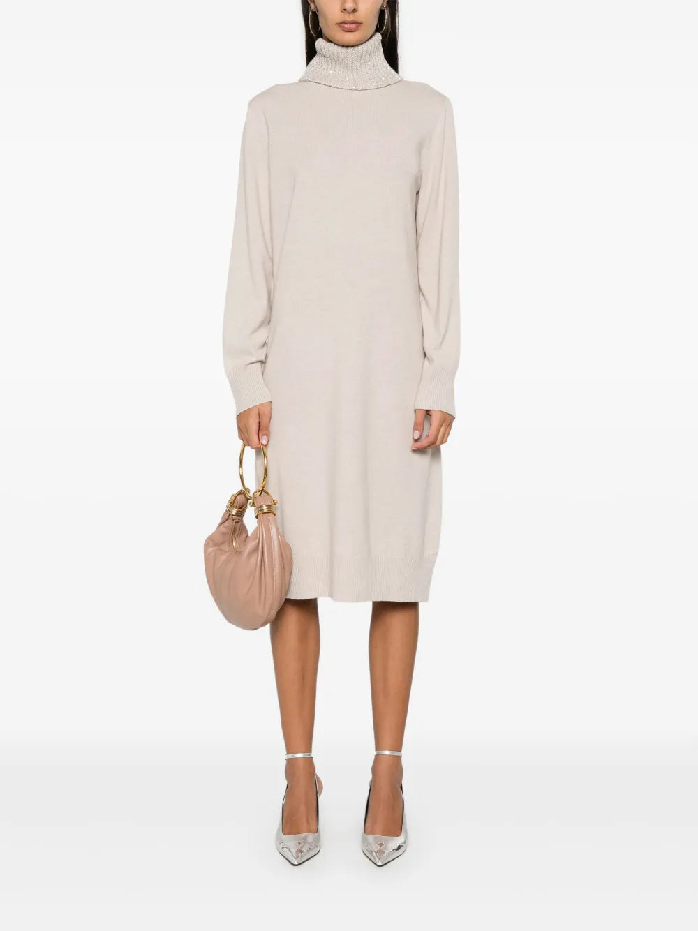 Platinum Sequin-Collar Midi Dress