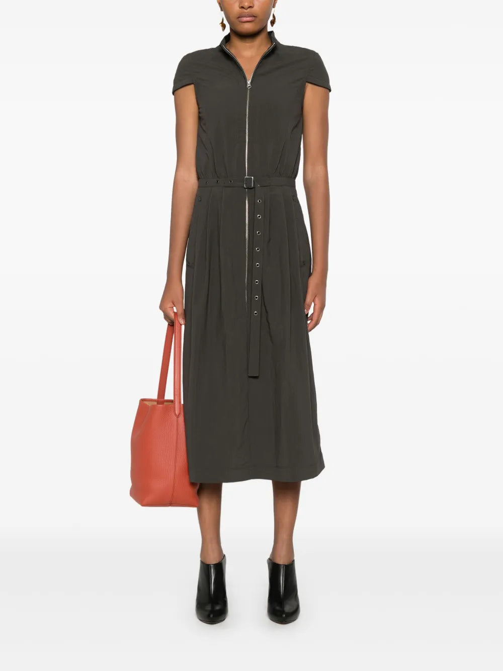 Pleat-Detail Midi Dress