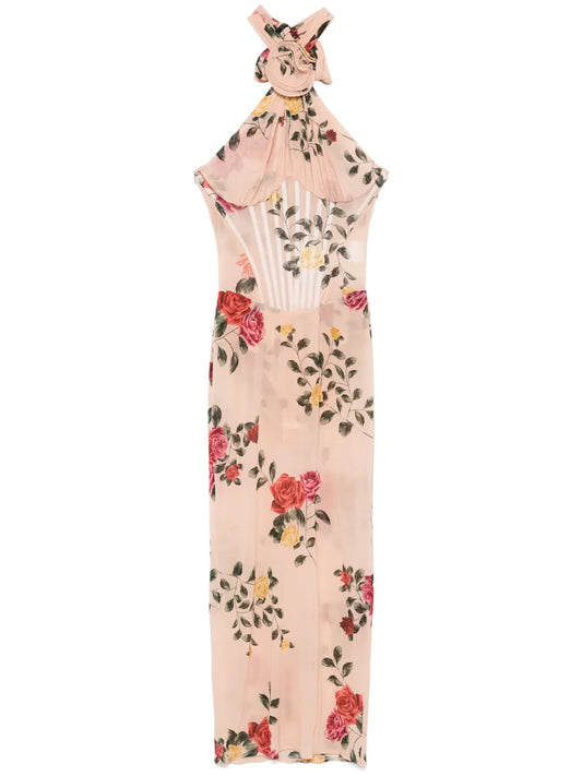 Rose-Print Midi Dress