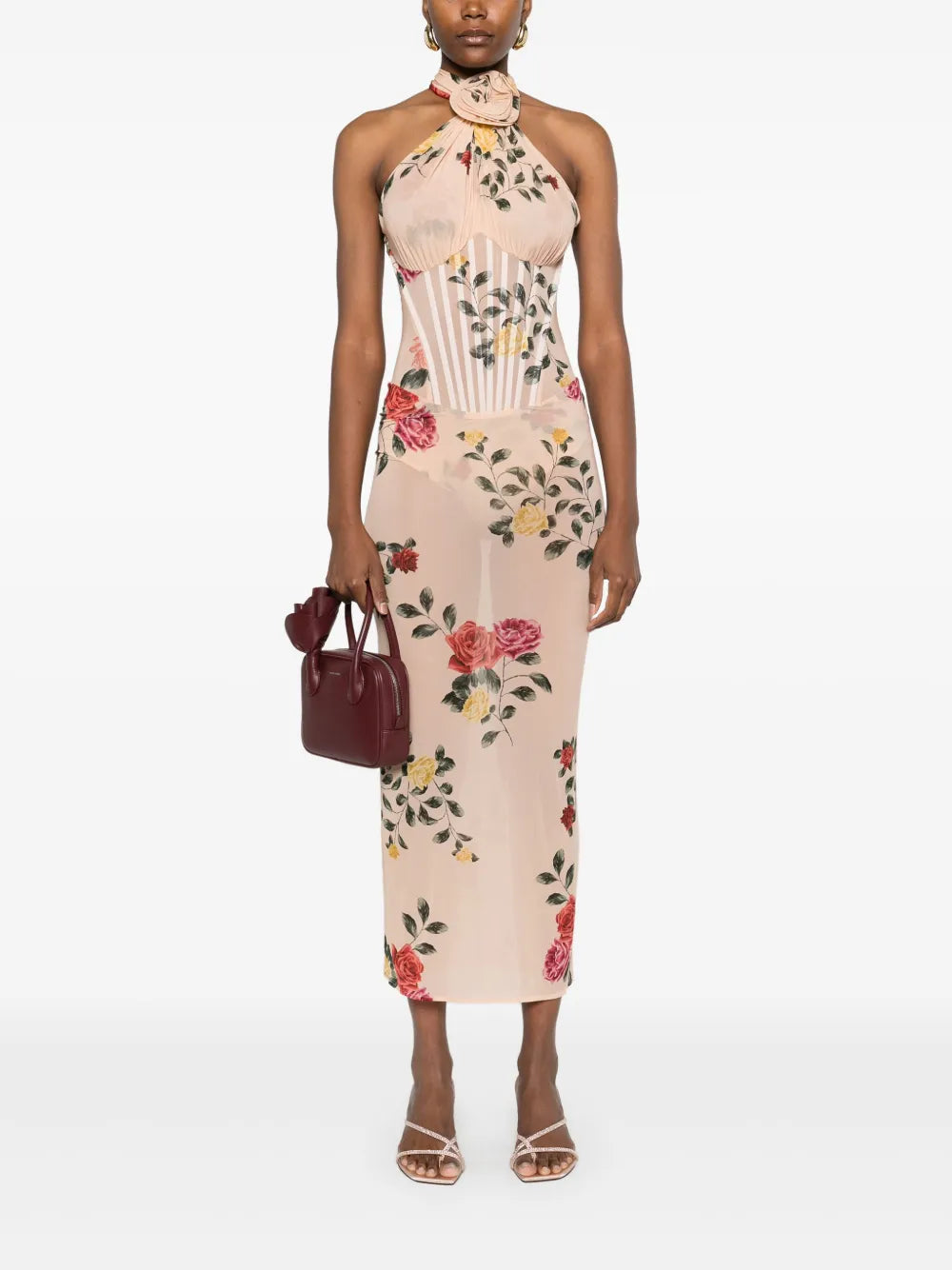 Rose-Print Midi Dress