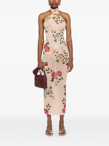 Rose-Print Midi Dress