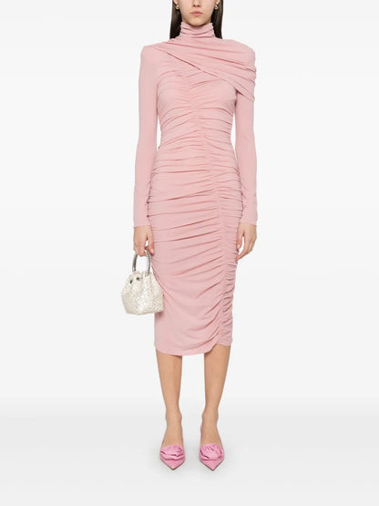 Draped High-Neck Midi Dress