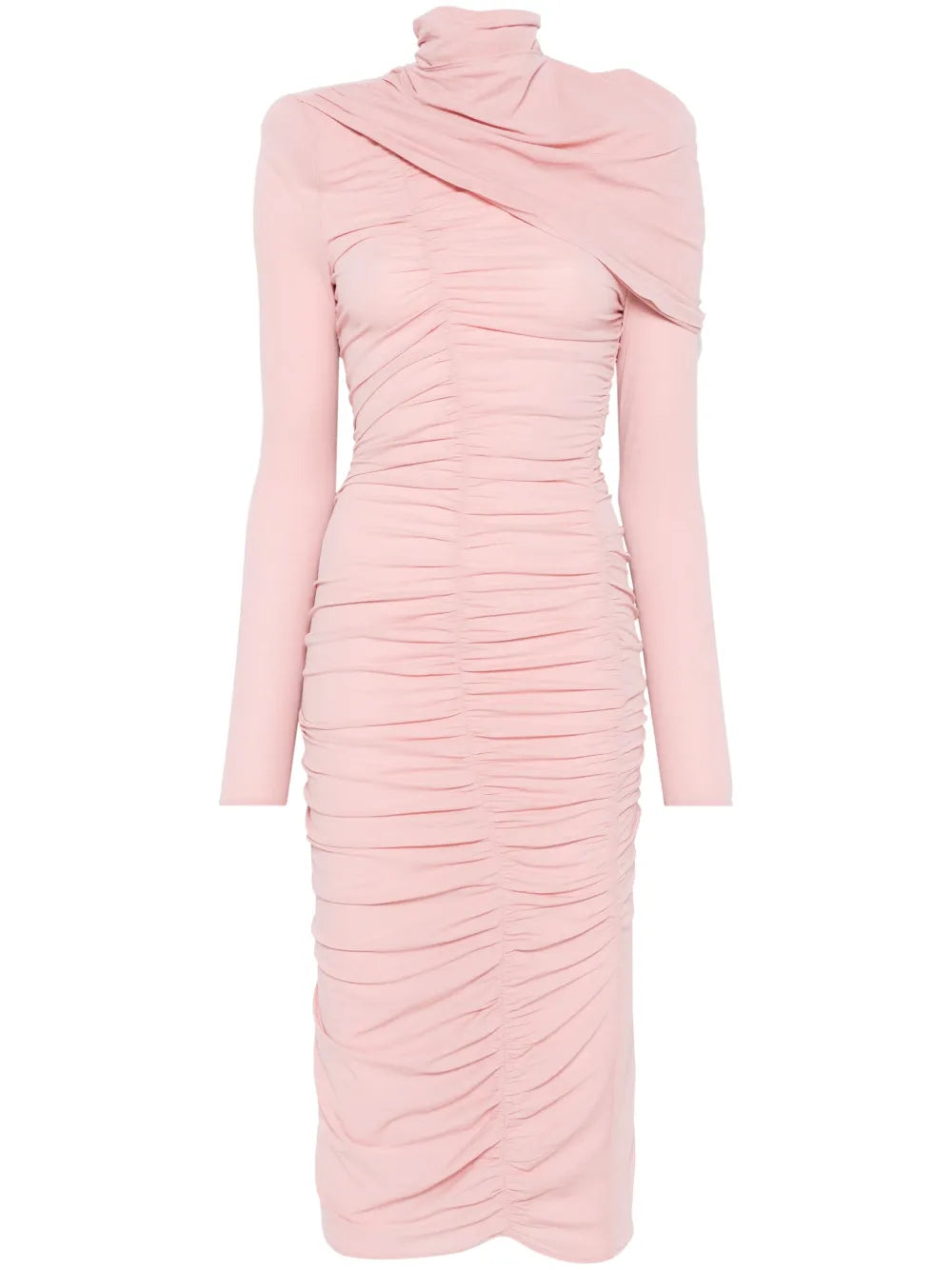 Draped High-Neck Midi Dress