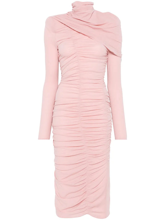 Draped High-Neck Midi Dress