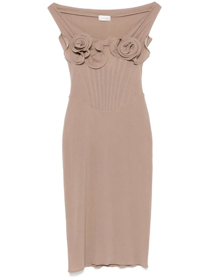 Rose-Appliqué Corset Midi Dress
