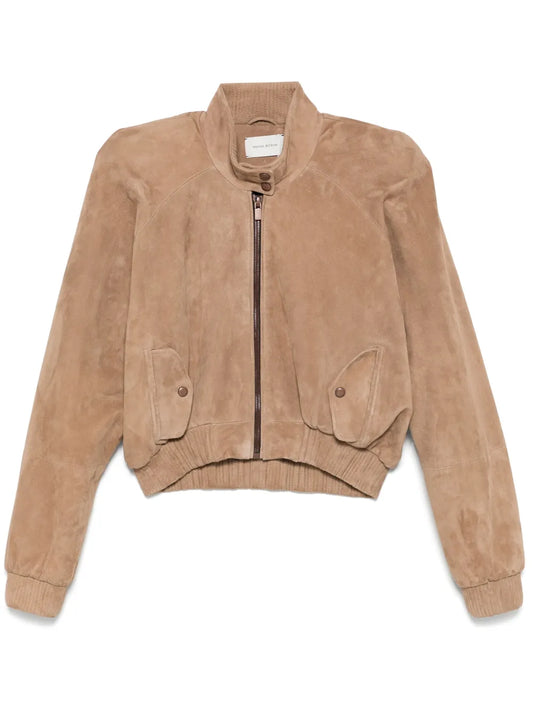 Cropped Leather Bomber Jacket