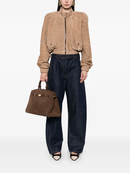 Cropped Leather Bomber Jacket