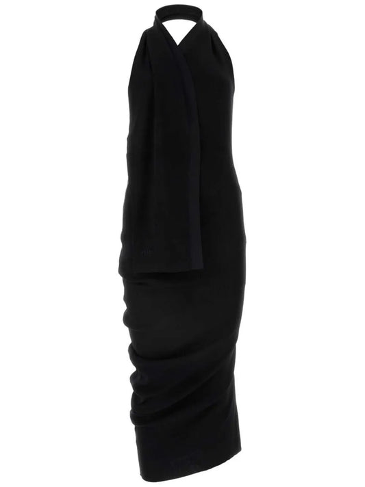 Halterneck Asymmetric Midi Dress