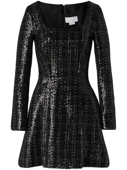 Sequin-Embellished Tweed Mini Dress