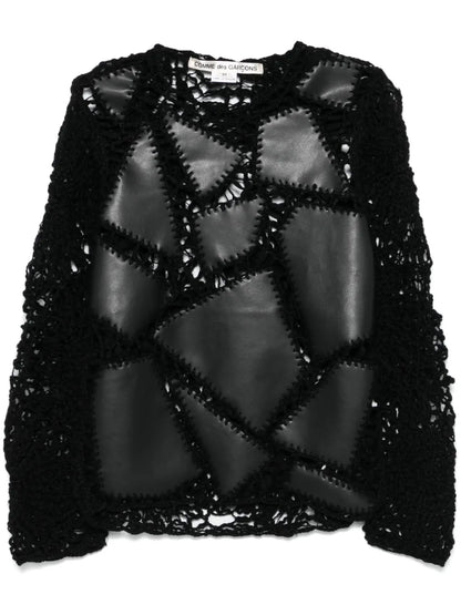 Faux-Leather Patch Sweater