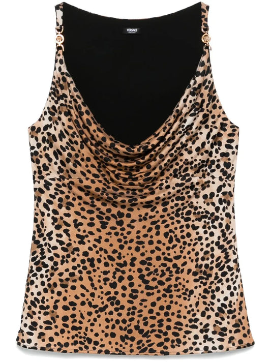 Leopard-Print Cowl-Neck Top