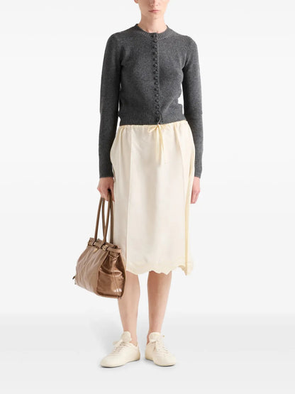 Drawstring-Waist Silk Midi Skirt