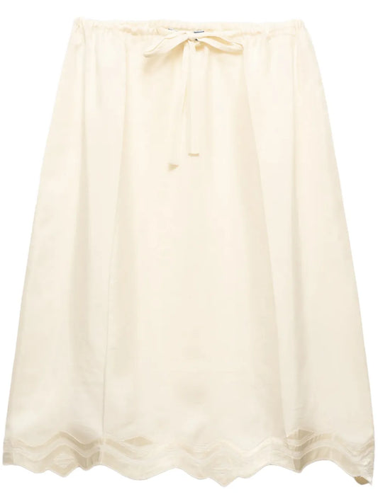 Drawstring-Waist Silk Midi Skirt