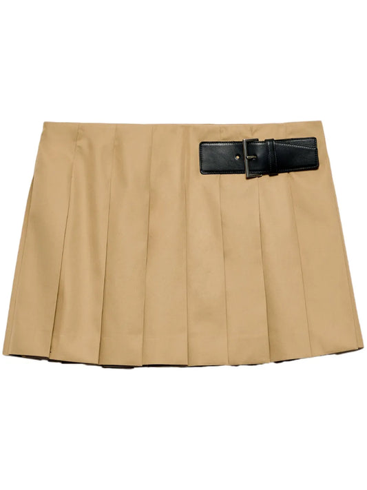 Buckled Pleated Miniskirt