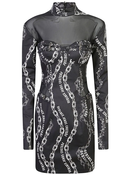 Chain Couture-Print Mini Dress