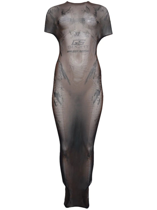 Printed Mesh Dress