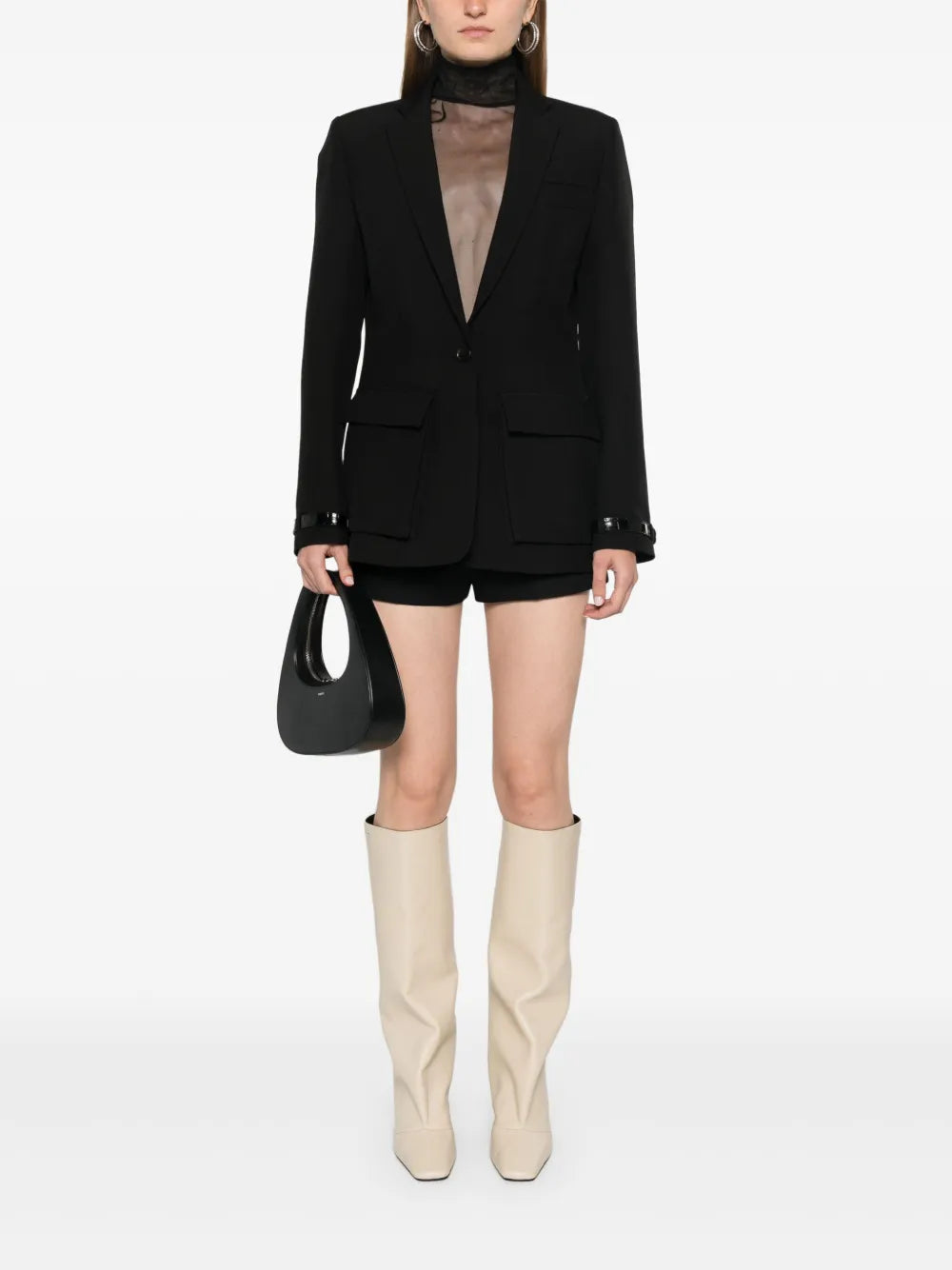Crocodile-Effect Belted-Cuffs Blazer