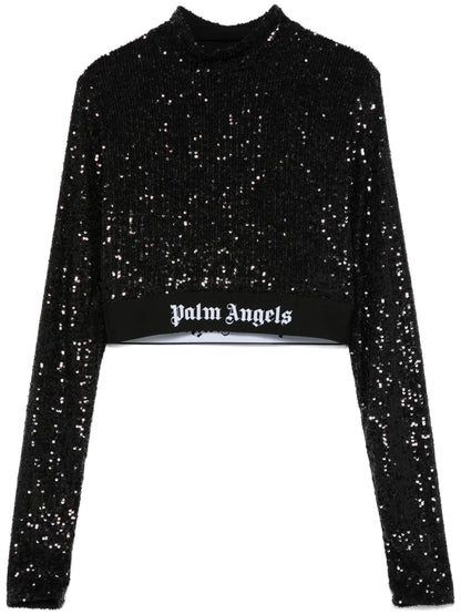 Logo-Waistband Sequined Top