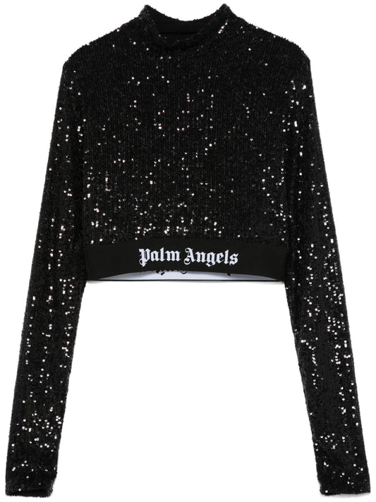 Logo-Waistband Sequined Top