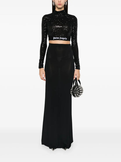 Logo-Waistband Sequined Top