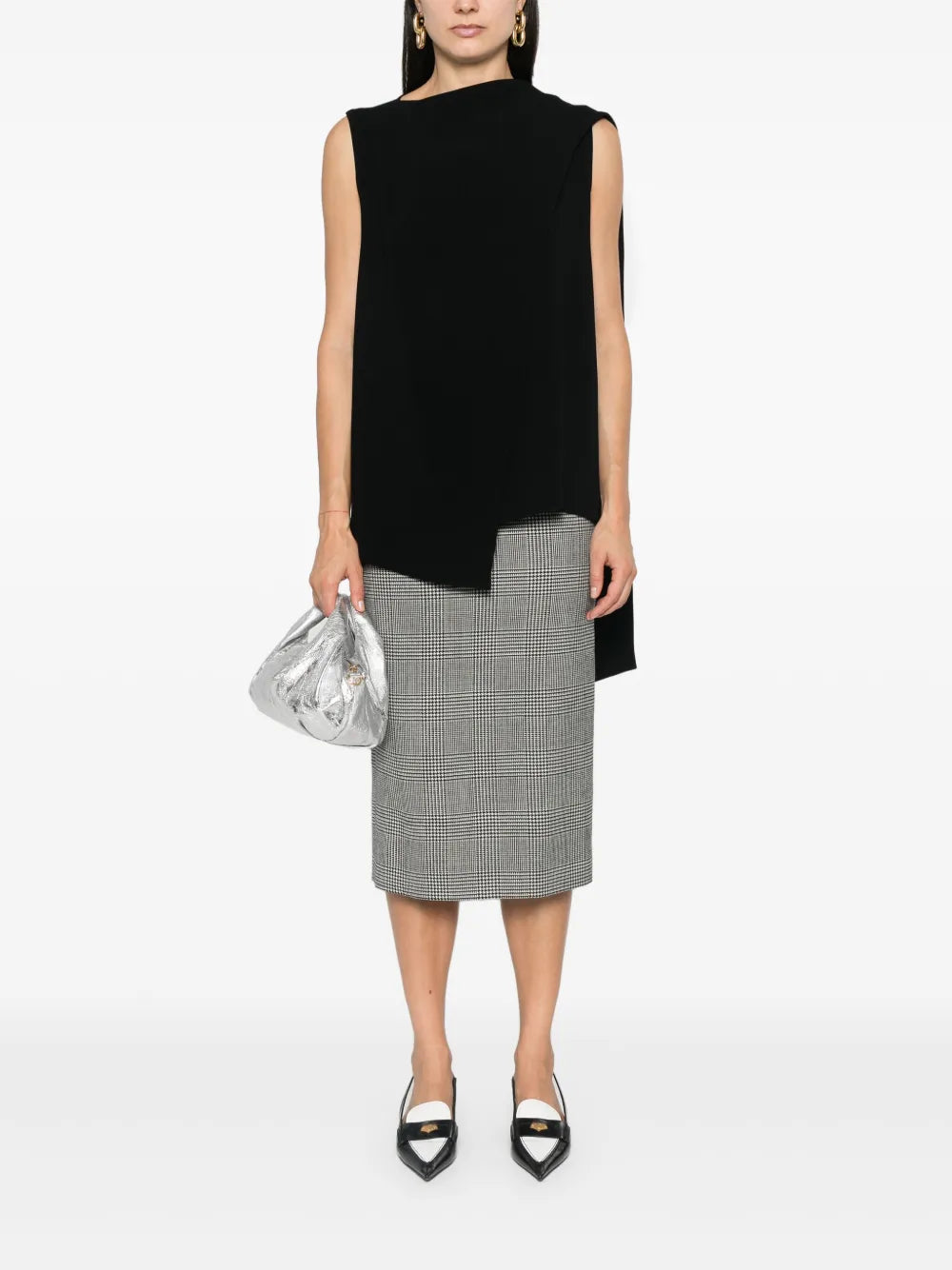 Houndstooth-Pattern Midi Skirt