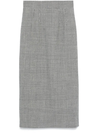 Houndstooth-Pattern Midi Skirt