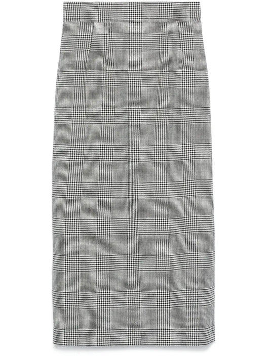 Houndstooth-Pattern Midi Skirt