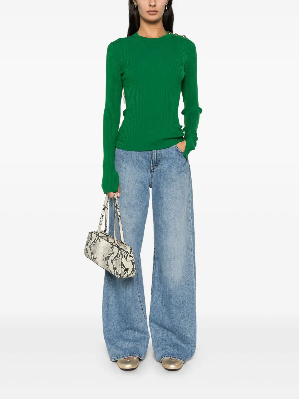 Buttoned-Shoulder Sweater