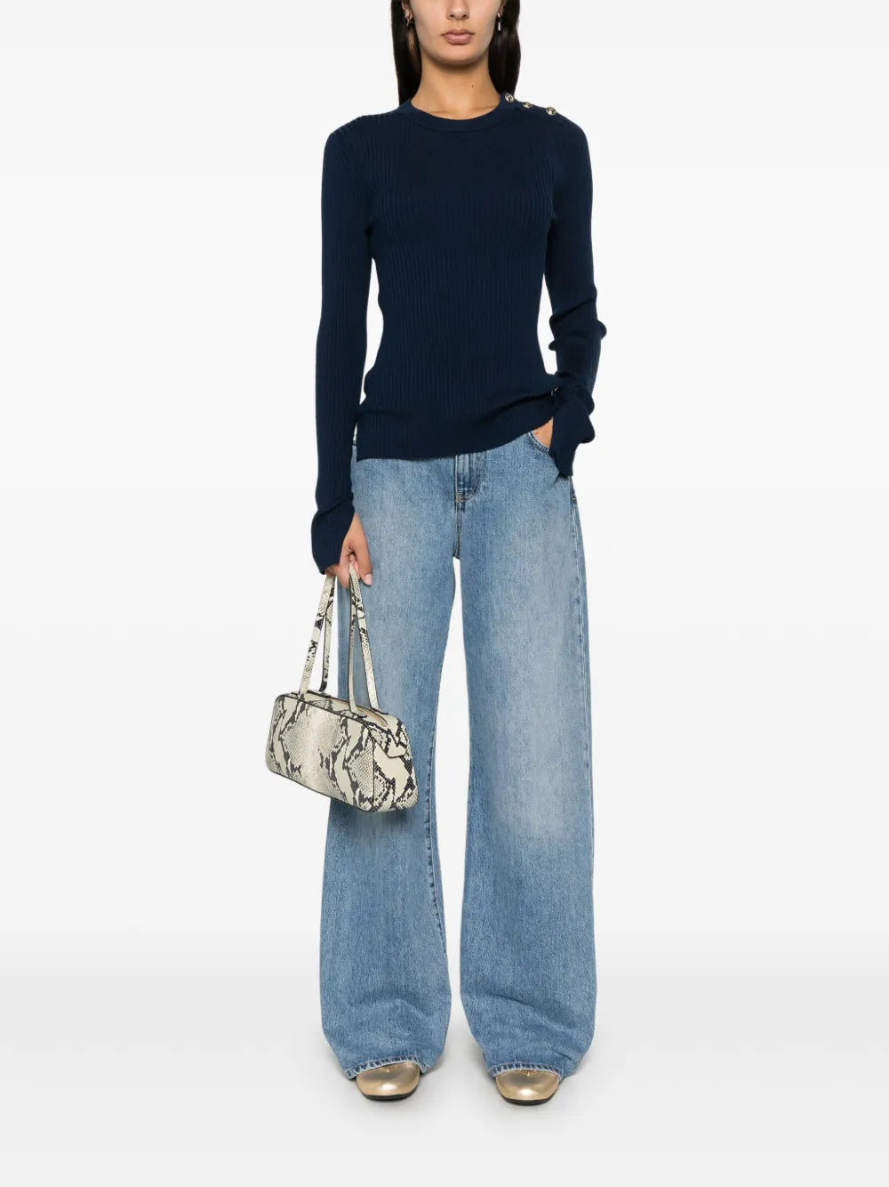 Buttoned-Shoulder Sweater