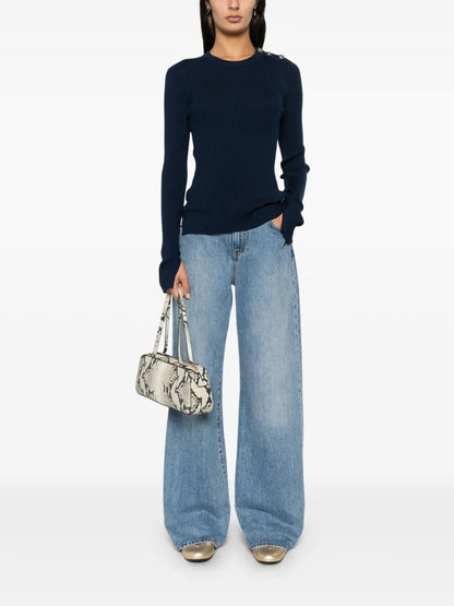 Buttoned-Shoulder Sweater