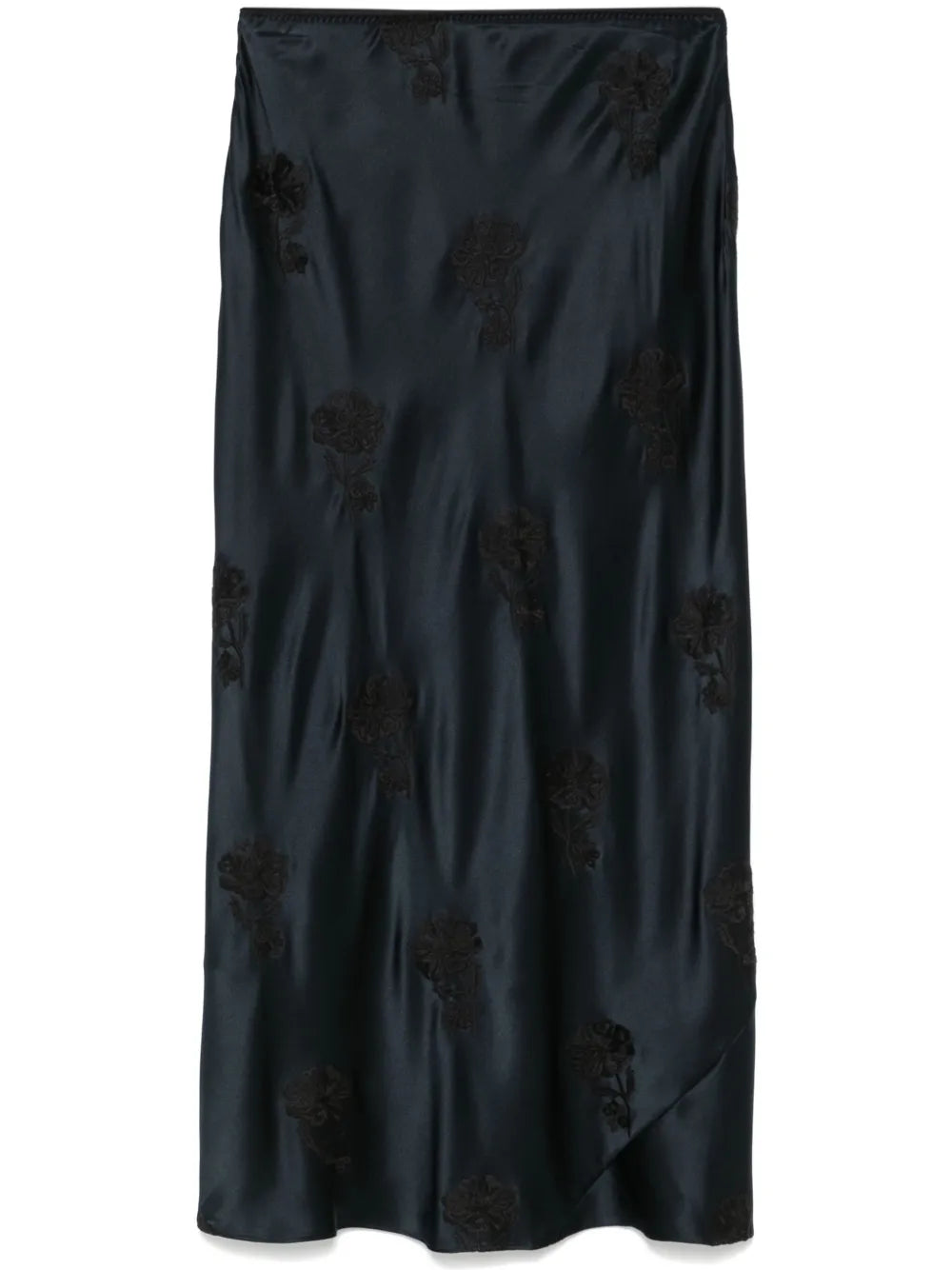 Floral-Embroidered Midi Skirt