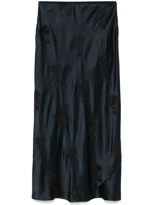Floral-Embroidered Midi Skirt