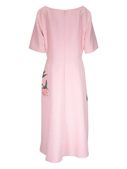 Floral-Embroidered Midi Dress