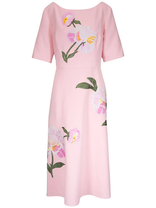 Floral-Embroidered Midi Dress