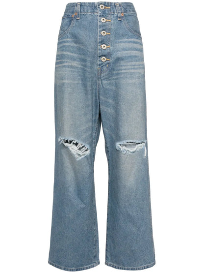 Distressed Straight-Leg Jeans
