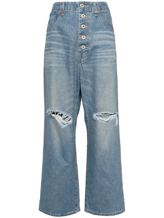 Distressed Straight-Leg Jeans