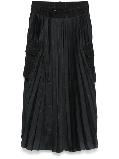 Windowpane-Print Maxi Skirt