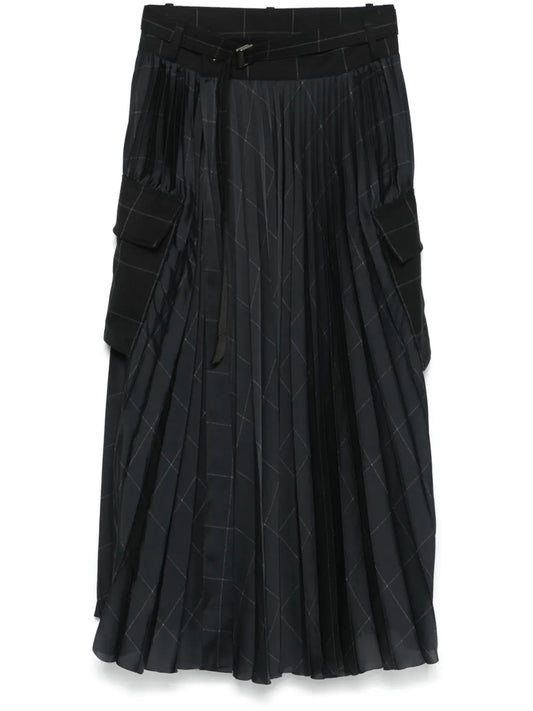 Windowpane-Print Maxi Skirt