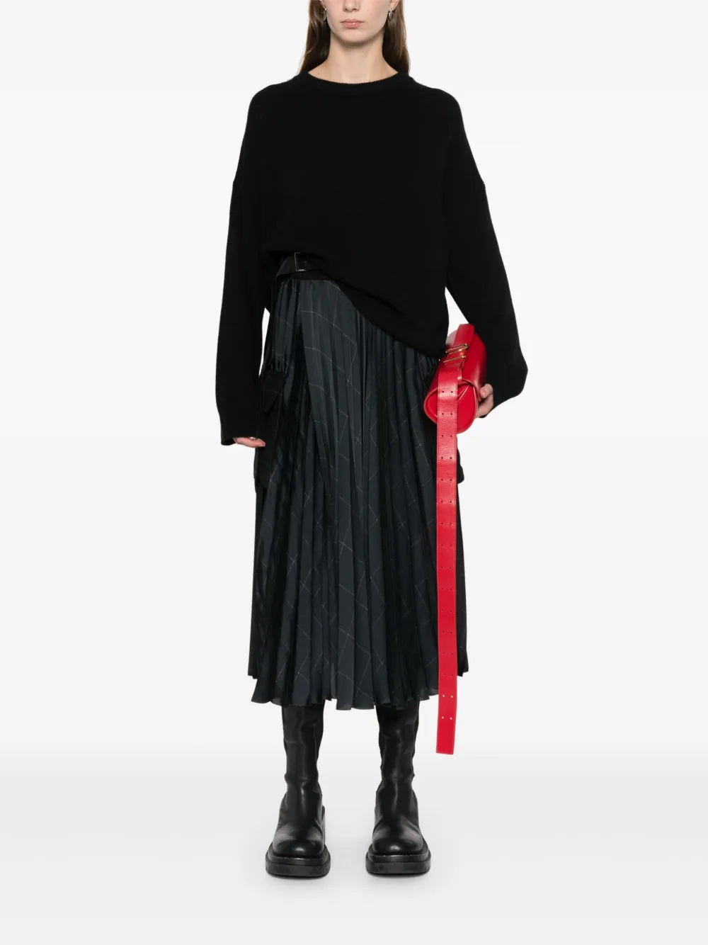 Windowpane-Print Maxi Skirt