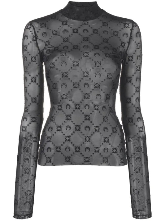 Moonogram-Flocked Mesh Top
