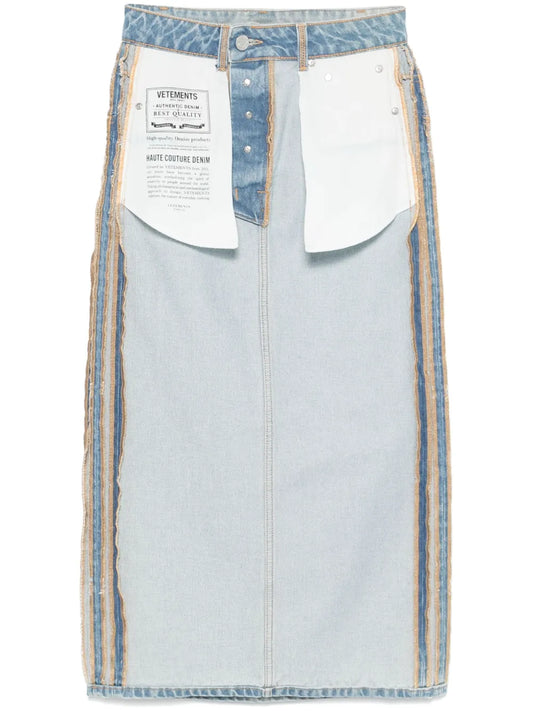 Inside-Out Denim Midi Skirt