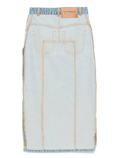 Inside-Out Denim Midi Skirt