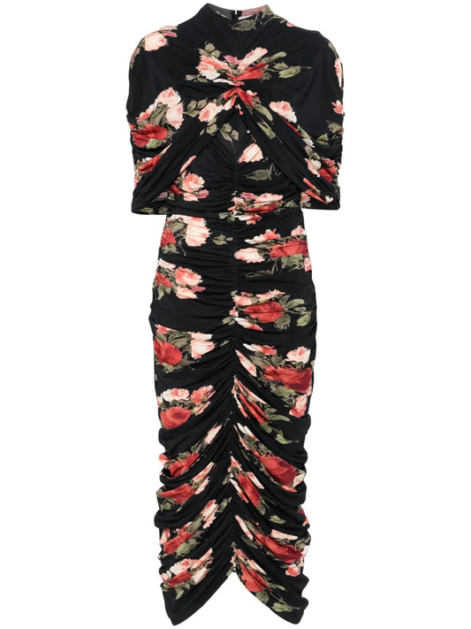Printed Ruched Midi Dress