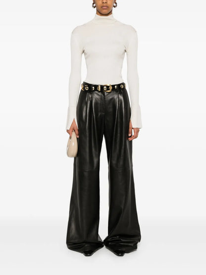 Wide-Leg Leather Trousers