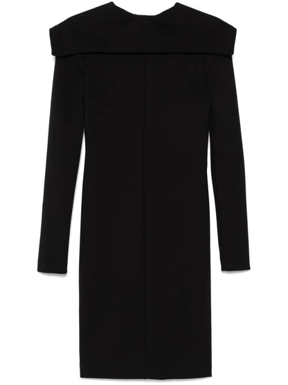 Foldover-Neckline Midi Dress