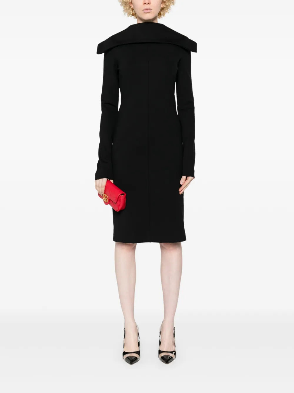 Foldover-Neckline Midi Dress