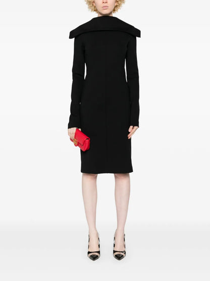 Foldover-Neckline Midi Dress
